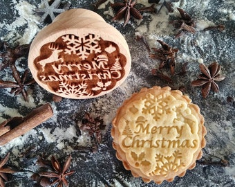 FELIZ NAVIDAD N.º 2, sello, sello de madera para gofrado, sello de navidad, sello de galleta