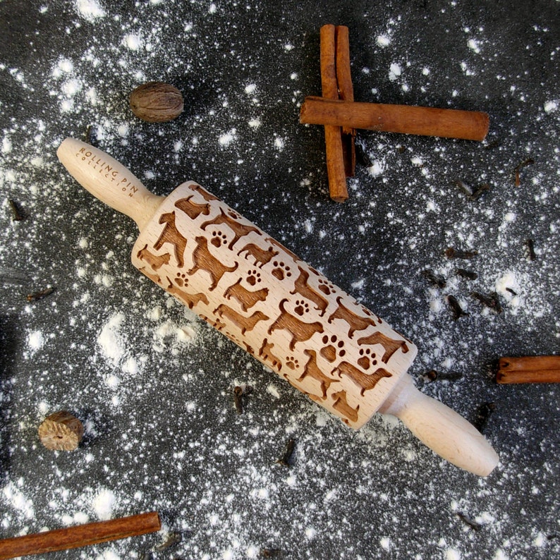 laser engraved rolling pin DOGS small rolling pin kids rolling pin embossing rolling pin