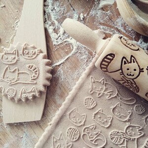 FUNNY CATS SMALL rolling pin, embossing rolling pin, engraved rolling pin by laser image 6