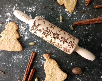 Rodillo navideño SNOW MIX para galletas en relieve, fabricado en madera de haya