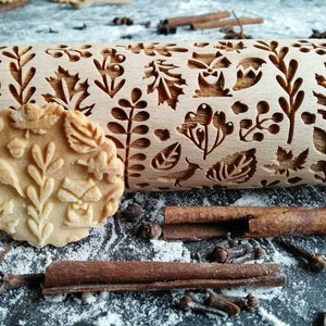 AUTUMN engraved roller, embossing rolling pin, gift for christmas kjevle, kaulin, kavel, rouleau à pâtisseriem, deegroller, crann fuinte