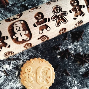 GINGERman BREAD rolling pin, gify for christmas, embossing rolling pin, engraved rolling pin by laser