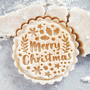 HAPPY HOLIDAY stamp for embossed cookies, made of beeh wood