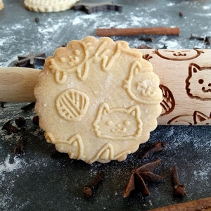 FUNNY CATS SMALL rolling pin, embossing rolling pin, engraved rolling pin by laser image 1