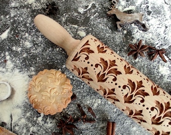 LILIES Embossing rolling pin, laser engraved rolling pin