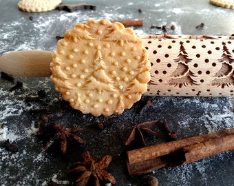 Christmas SNOWFLAKES with TREE mini embossed Rolling pin, engrave rolling pin, christmas cookies