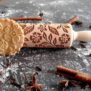 FLOMICHAEL Embossing rolling pin, laser engraved rolling pin, flowers small rolling pin image 1