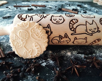 FUNNY CATS Christmas holidays, merry christmas, rolling pin, embossing rolling pin, rolling pin for a gift, cats lovers