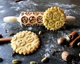 EMOTICONS rolling pin, embossing rolling pin, engraved rolling pin by laser, gift for Christmas