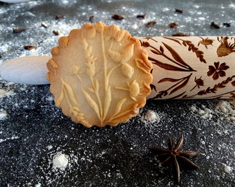 WILD FLOWERS, engraved rolling pin, gift for Christmas, bakery gift, bakery gadget, merry christmas, Thanksgiving gift