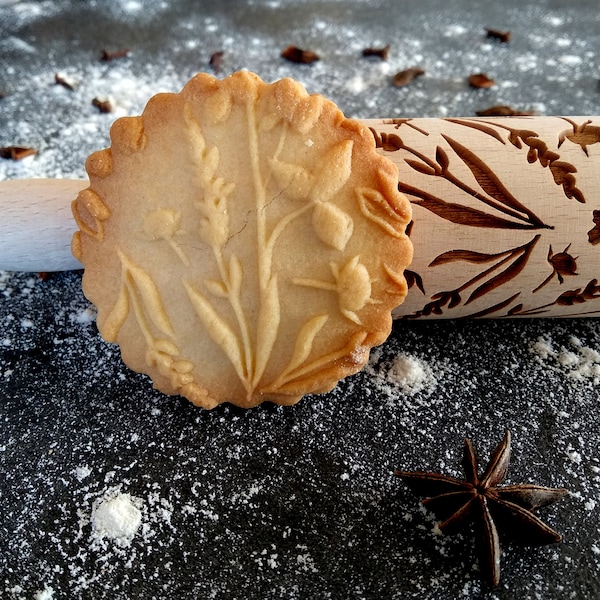 WILD FLOWERS, engraved rolling pin, gift for Christmas, bakery gift, bakery gadget, merry christmas, Thanksgiving gift
