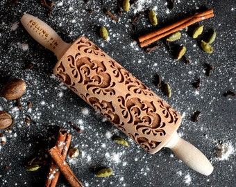 Rodillo pequeño DAMASCO 3, rodillo grabado, regalo para Navidad, regalo de panadería, utensilio de panadería
