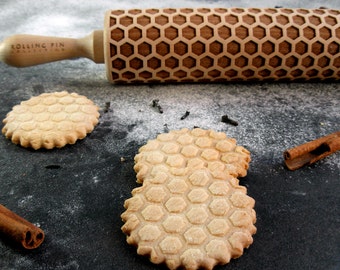 HONEYCOMB rolling pin, embossing rolling pin, laser engraved rolling pin, gift for christmas