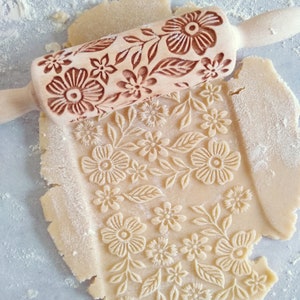 FLOMICHAEL Embossing rolling pin, laser engraved rolling pin, flowers small rolling pin image 2