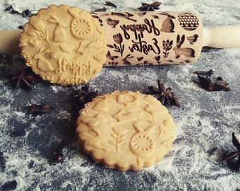EASTER RABBIT rolling pin, embossing rolling pin, engraved rolling pin by laser, gift for Christmas deep engraving,