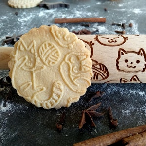 FUNNY CATS SMALL rolling pin, embossing rolling pin, engraved rolling pin by laser image 2