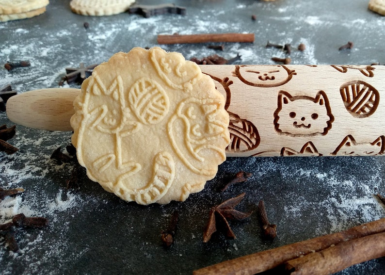 FUNNY CATS SMALL rolling pin, embossing rolling pin, engraved rolling pin by laser image 2