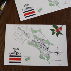Kaart van Costa Rica standaard ansichtkaart 4" x 6" - fantasiestijl - handgetekend