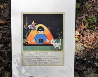 Little Boy Blue - Matted, 11" x 14", Authentic, Vintage, Colorful, Children's Illustration