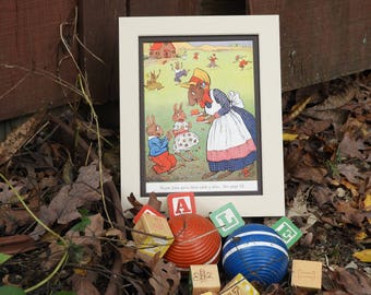 Uncle Wiggily Children's Story - Vintage, Matted, Color, Authentic Printed Illustration - Female Bunny w/Little Bunnies