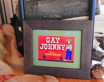 Framed "Gay Johnny" Veggie Crate Label