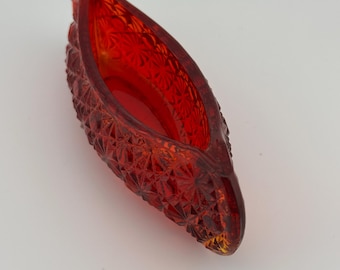 Antique Amberina Glass Canoe Dish Daisy Button Pattern Victorian 19th Century Pressed Art Glass Amber