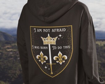 St. Jeanne d'Arc. Ich habe keine Angst, dass ich dazu geboren wurde. Kapuzenpullover. Leichte Academia-Kleidung. Bücherwurm-Renaissance-Hemd. Dunkle Academia-Kleidung