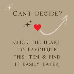 Puede incluir: Un coraz&oacute;n rojo con una flecha blanca apuntando hacia arriba. El texto dice: "CANT DECIDE? CLICK THE HEART TO FAVOURITE THIS ITEM & FIND IT EASILY LATER"