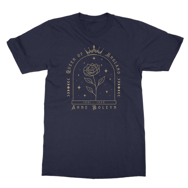 Koszula Anne Boleyn Dark Academia Clothing Koszulka nauczycielska z czasów Tudorów Królowa Anglii Koszulka Royaltycore Top Henry VIII Okrągły dekolt Duży rozmiar Navy