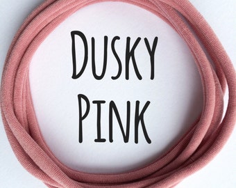 Nylon Headbands UK - Dusky Pink Dainties. Approx 5mm wide soft and stretchy one size fits all headbands. Baby soft headbands