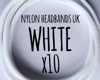 UK Nylon Headbands, official Dainties! 10 White Dainties Nylon Headbands. Skinny, thin, super soft. One size fits all / newborn / baby