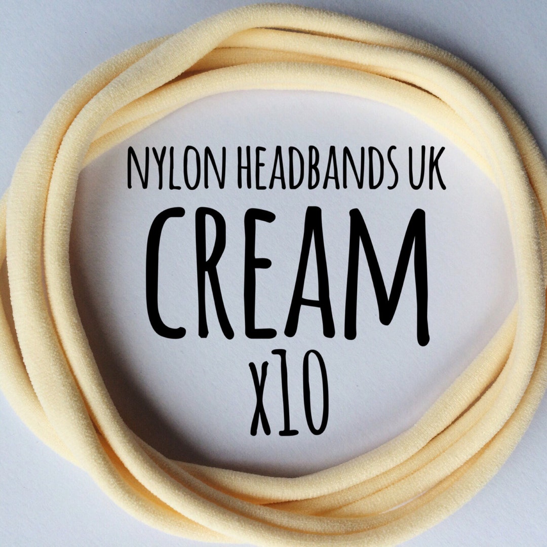 Cream / Ivory Skinny Nylon Headbands. 10x Dainties 4mm Thin, Super Soft