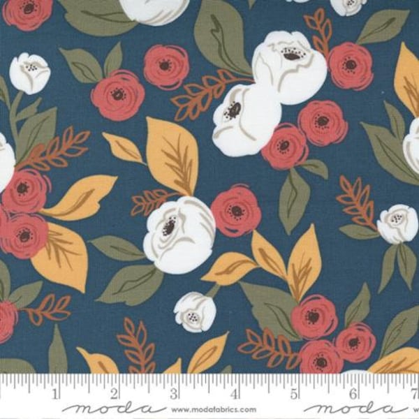 Meadow Floral Hand Drawn Fall Floral Navy Cotton Fabric - Lella Boutique - Flower Pot 5160 17 Moda - sold by the yard