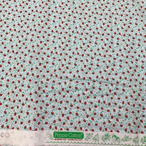 Poppie Cotton Market Day Mini Strawberries Teal Cotton Fabric - MK24558- sold by the yard