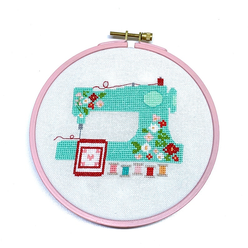 Flamingo Toes and DMC Pink Floral Embroidery Hoop Sew All The Things Cross Stitch Pattern