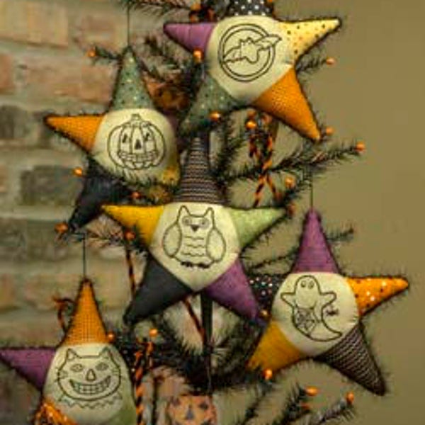 Buttermilk Basin pattern, Halloween star ornaments,