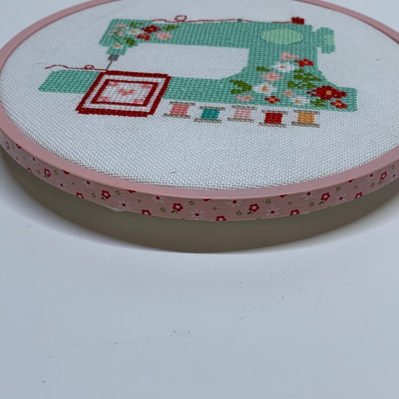 Flamingo Toes and DMC Pink Floral Embroidery Hoop Sew All The Things Cross Stitch Pattern