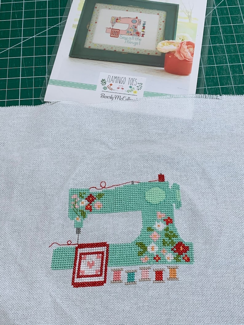 Flamingo Toes and DMC Pink Floral Embroidery Hoop Sew All The Things Cross Stitch Pattern