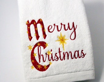 1225-45 MERRY CHRISTMAS TOWEL / / Christmas Stars Towel / Abuelaworks / / Merry Christmas Jesus / / Most Wonderful Time of the Year