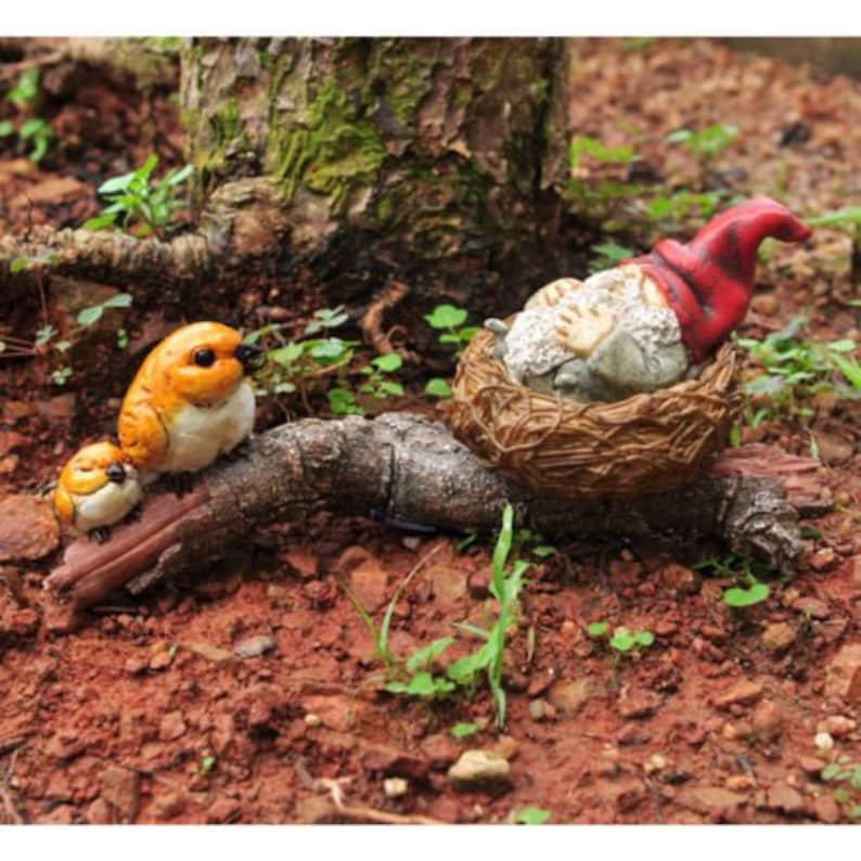 Miniature Dollhouse FAIRY GARDEN ~ Gnome Napping in Bird Nest ~ NEW