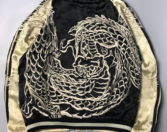 Vintage Embroidered Sukajan Souvenir Jacket, Reversible Dragon