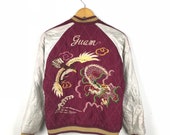 Toyo Enterprise Souvenir Japanese Sukajan Reversible Embroidered Pheonix Dragon Guam Islands Bomber Jacket Quilted Jacket Size Small