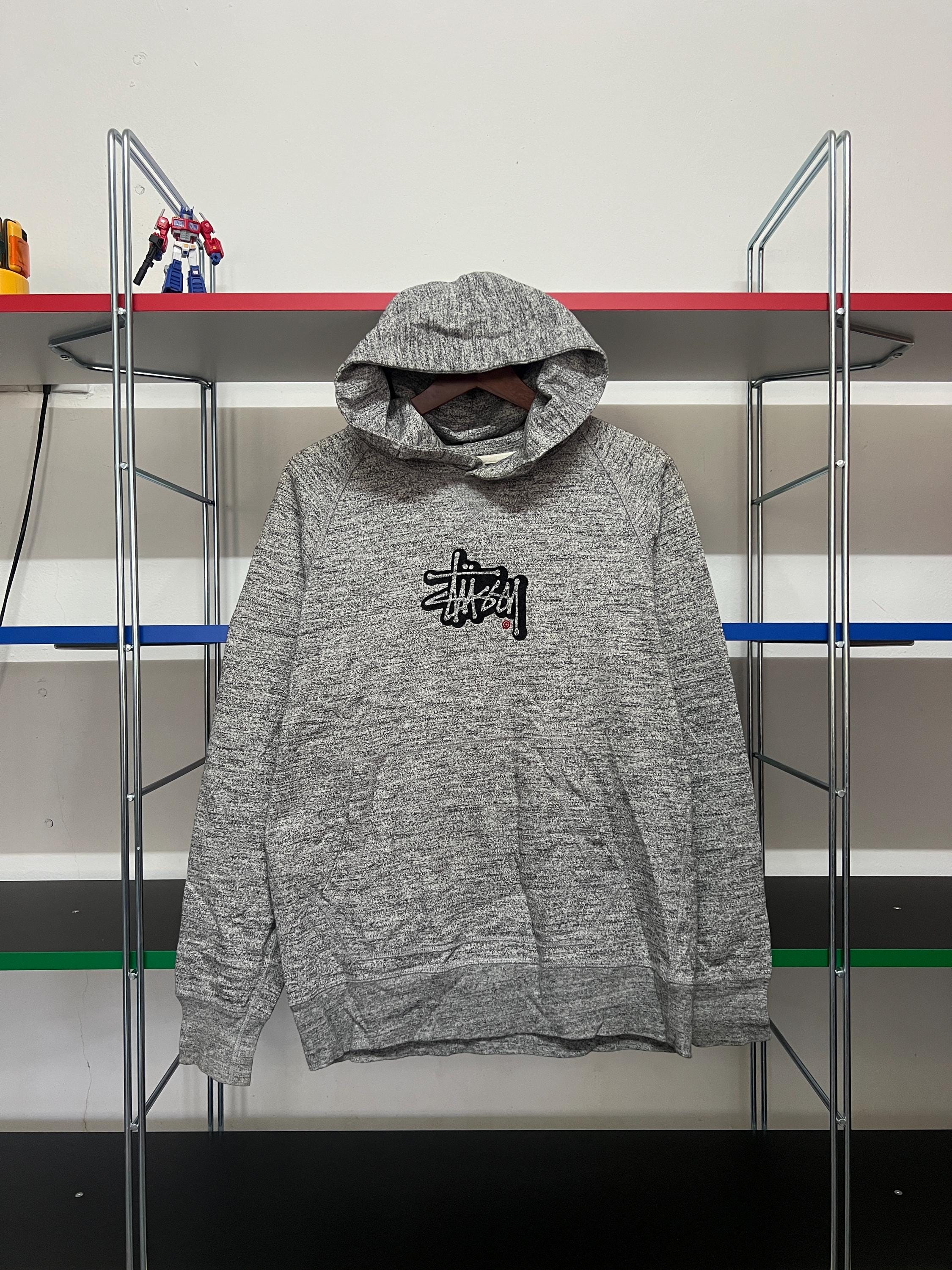Vintage Y2K Stussy Japan Raglan Hoodie Grey Big Spellout Logo Size