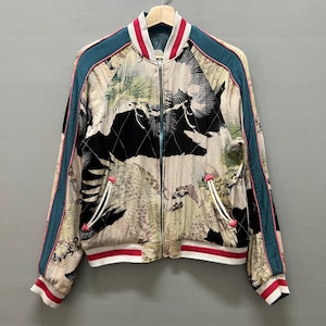 Vintage Rare Japanese Sukajan Souvenir Jacket Pheonix Fullprint Rayon Crepe Size Small / Reversible Sukajan Japan