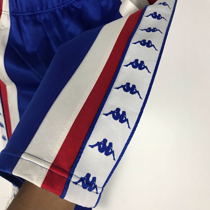 Red KAPPA Short Pants Embroidered Sidetape Logo Blue White Vintage Pant Size Medium