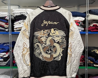 Chaqueta bomber vintage Houston Sukajan Dragon Souvenir Jacket, talla XL, acolchada, de rayón con bordados.