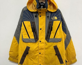 Vintage 90s The North Face Goretex Mogul Ski Hoodie Gorpcore Jacket Yellow Grey Size Large