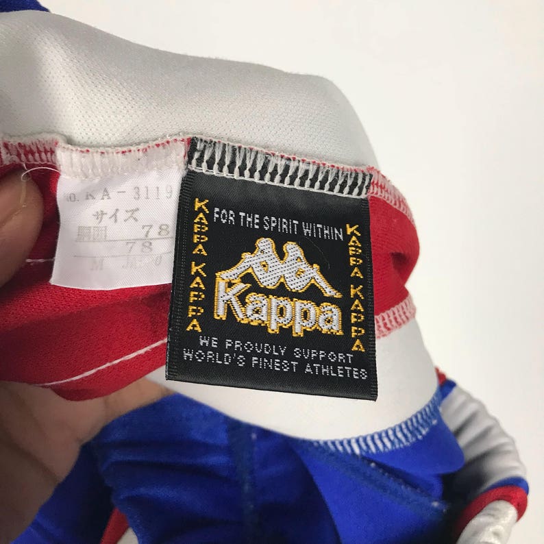 Red KAPPA Short Pants Embroidered Sidetape Logo Blue White Vintage Pant Size Medium