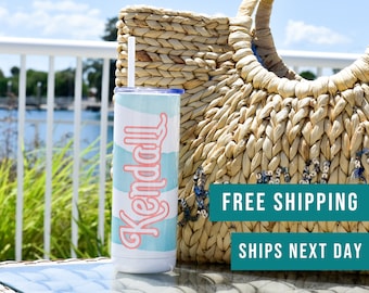 Beach Tumblers Personalized with Name, 20oz Stainless Steel Tumbler with Lid Straw for Girls Trip. Gift for Bridesmaids, Gift for Mom