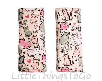 Cat Car Seat Strap Cover – Flannel & Minky, Reversible